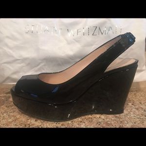 Stuart Weitzman black patent sling backs